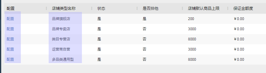 店铺类型配置